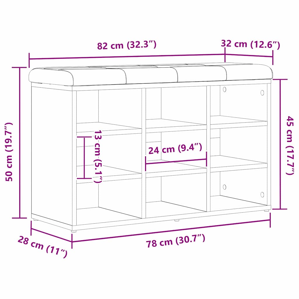 Panca per scarpe Nero 82 x 32 x 50 cm Legno multistrato | homemem39