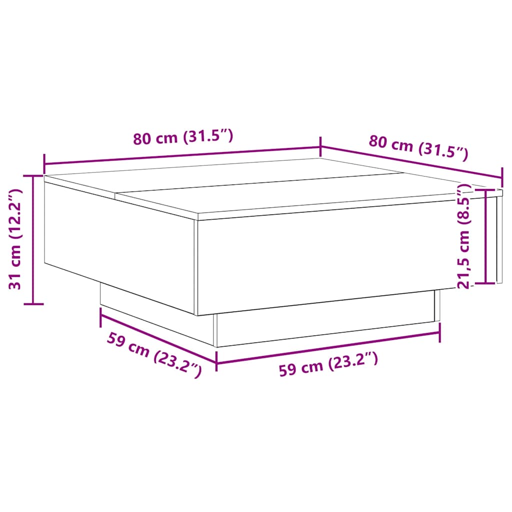 Tavolino da salotto Rovere Nero 80 x 80 x 31 cm | homemem39