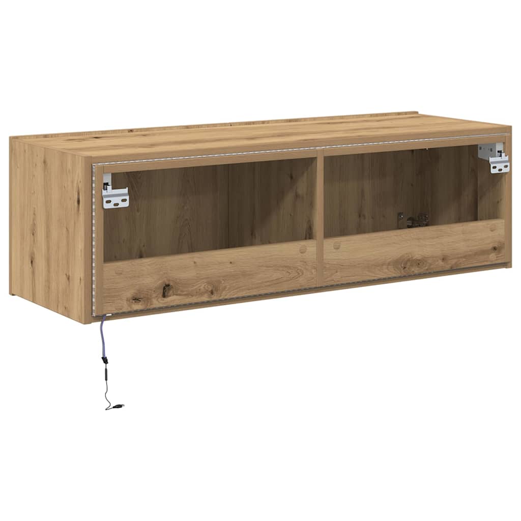 Mobile TV da parete con LED Rovere artigianale 100 x 35 x 31 cm