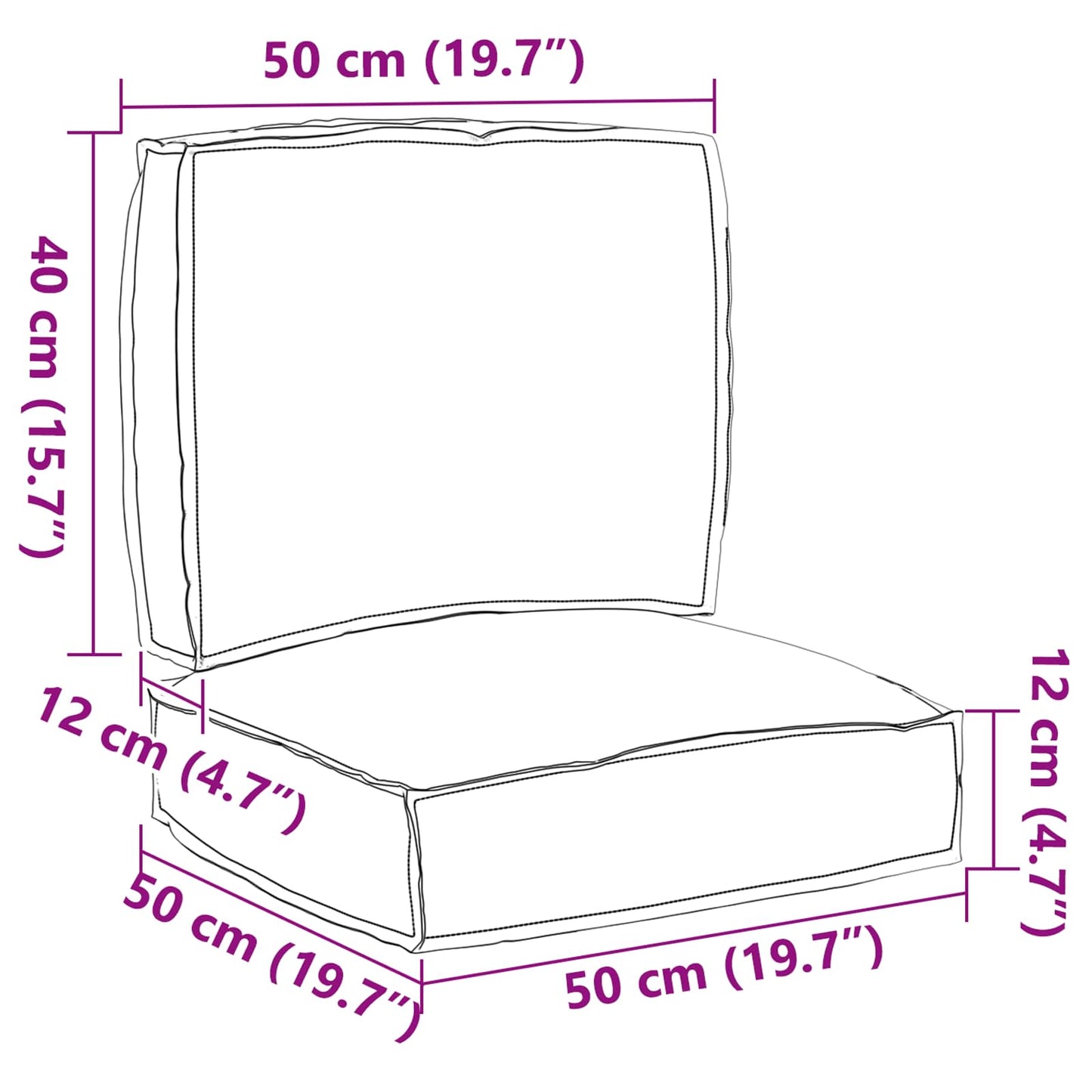 Set di Cuscini per Pallet 2 pcs Grigio 50 x 50 x 12 cm | homemem39
