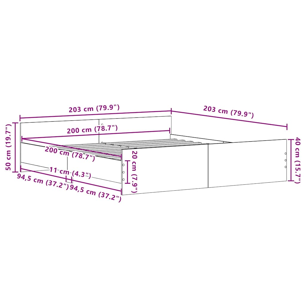 Struttura del letto Legno vecchio 203 x 203 x 50 cm | homemem39