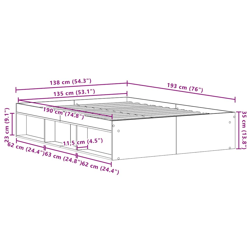 Giroletto senza Materasso Rovere Artigianale 135x190cm | homemem39
