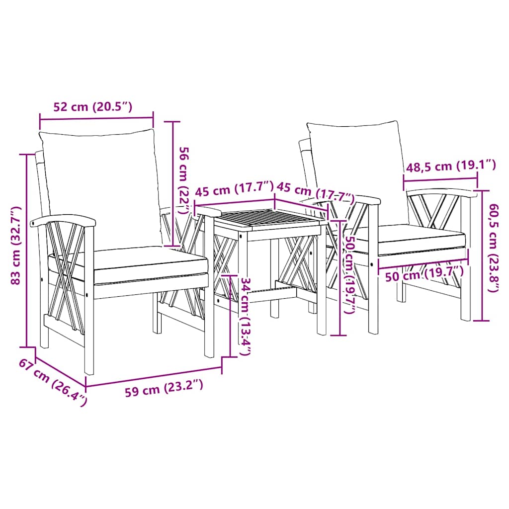 Set Divano da Giardino con cuscino 3 pcs Olio Naturale | homemem39