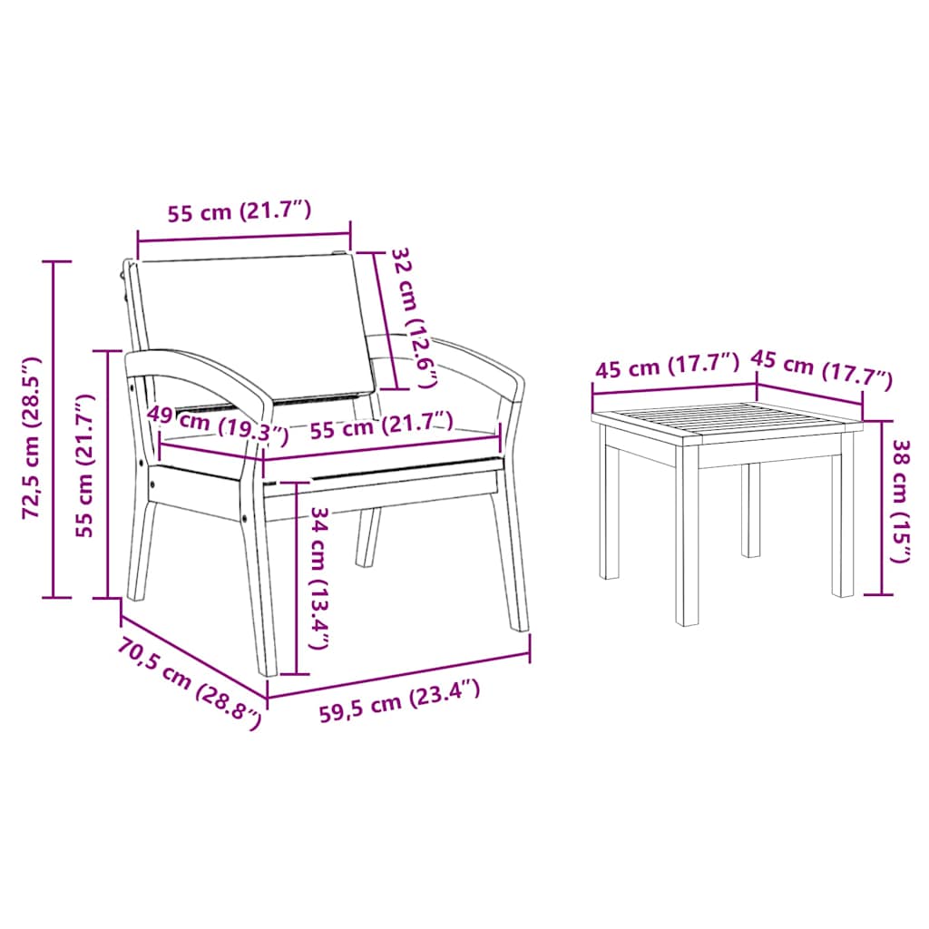Set bistrot con cuscino 3 pcs Marrone Poliestere | homemem39