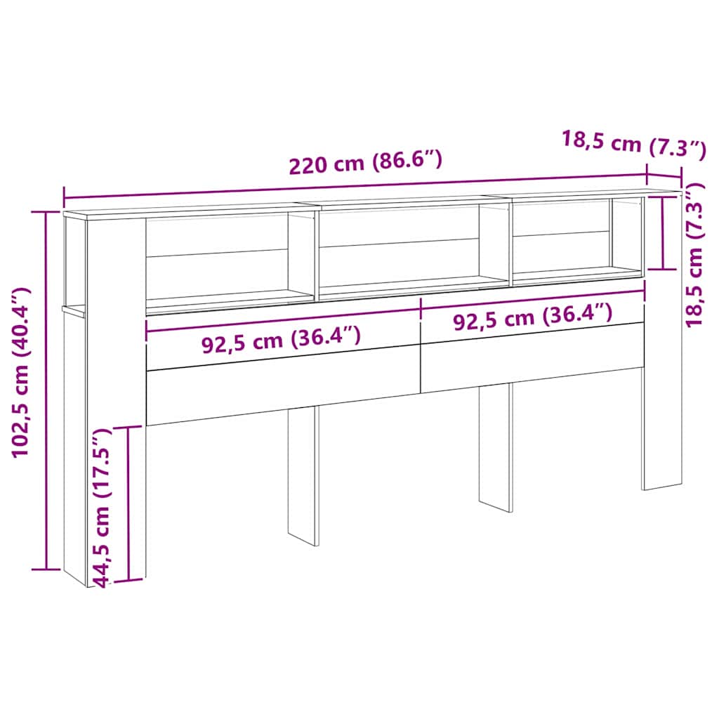 Testata del letto Rovere Nero 220 x 18,5 x 102,5 cm