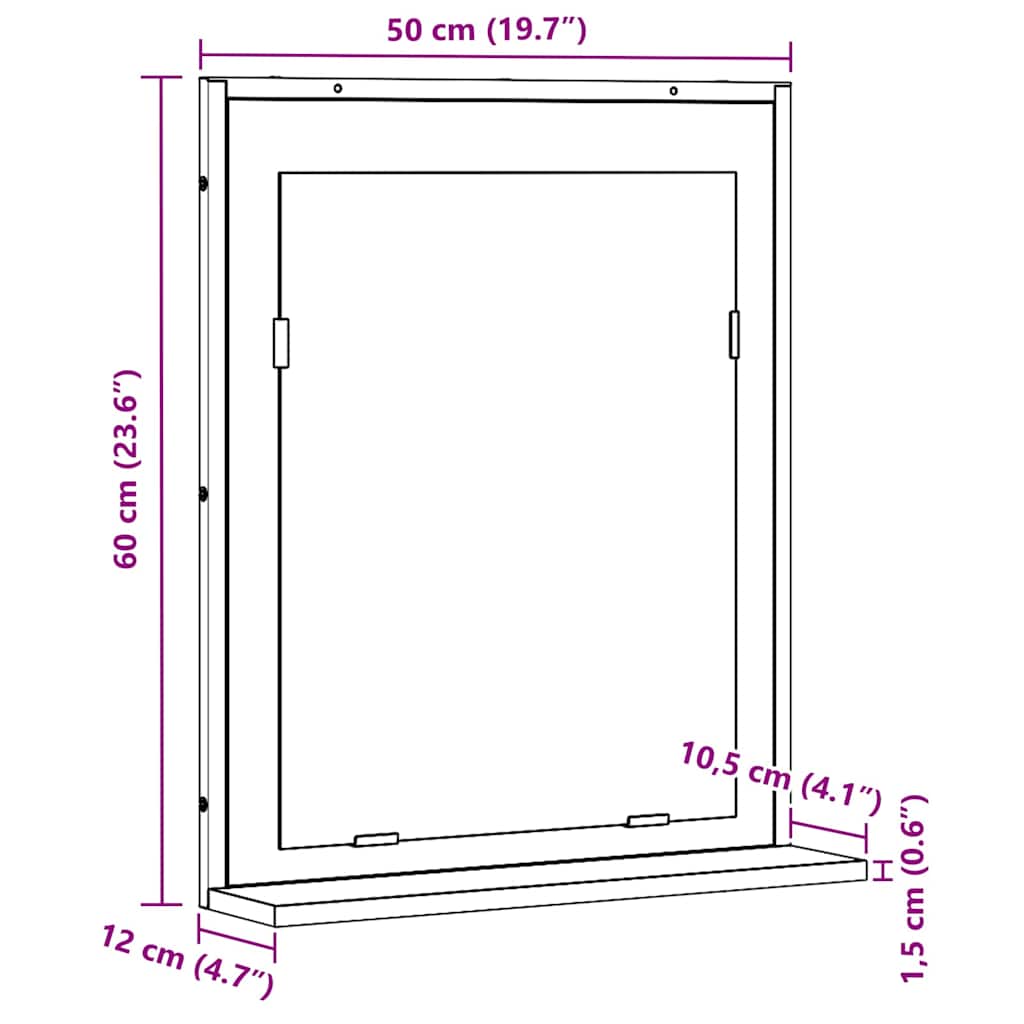 Specchio con lo scaffale Legno vecchio 50 x 12 x 60 cm | homemem39