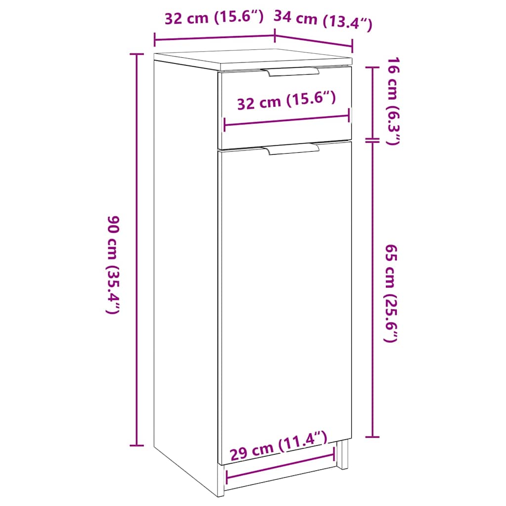 Mobile da Bagno Rovere nero 32 x 34 x 90 cm Legno multistrato