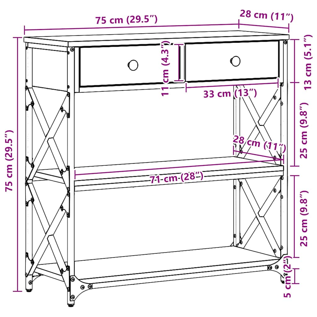 Tavolo Consolle con cassetto Legno vecchio 75 x 28 x 75 cm | homemem39