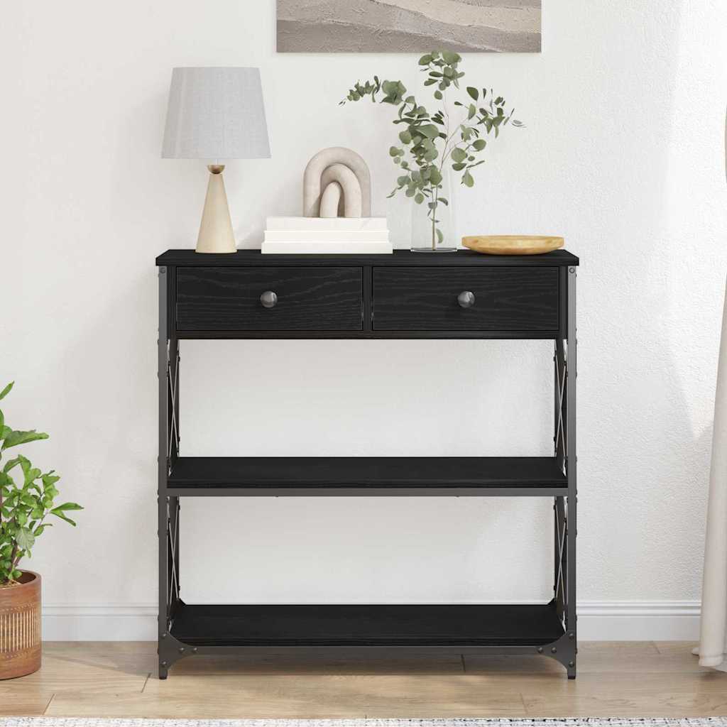Tavolo Consolle con cassetto Rovere nero 75 x 28 x 75 cm | homemem39