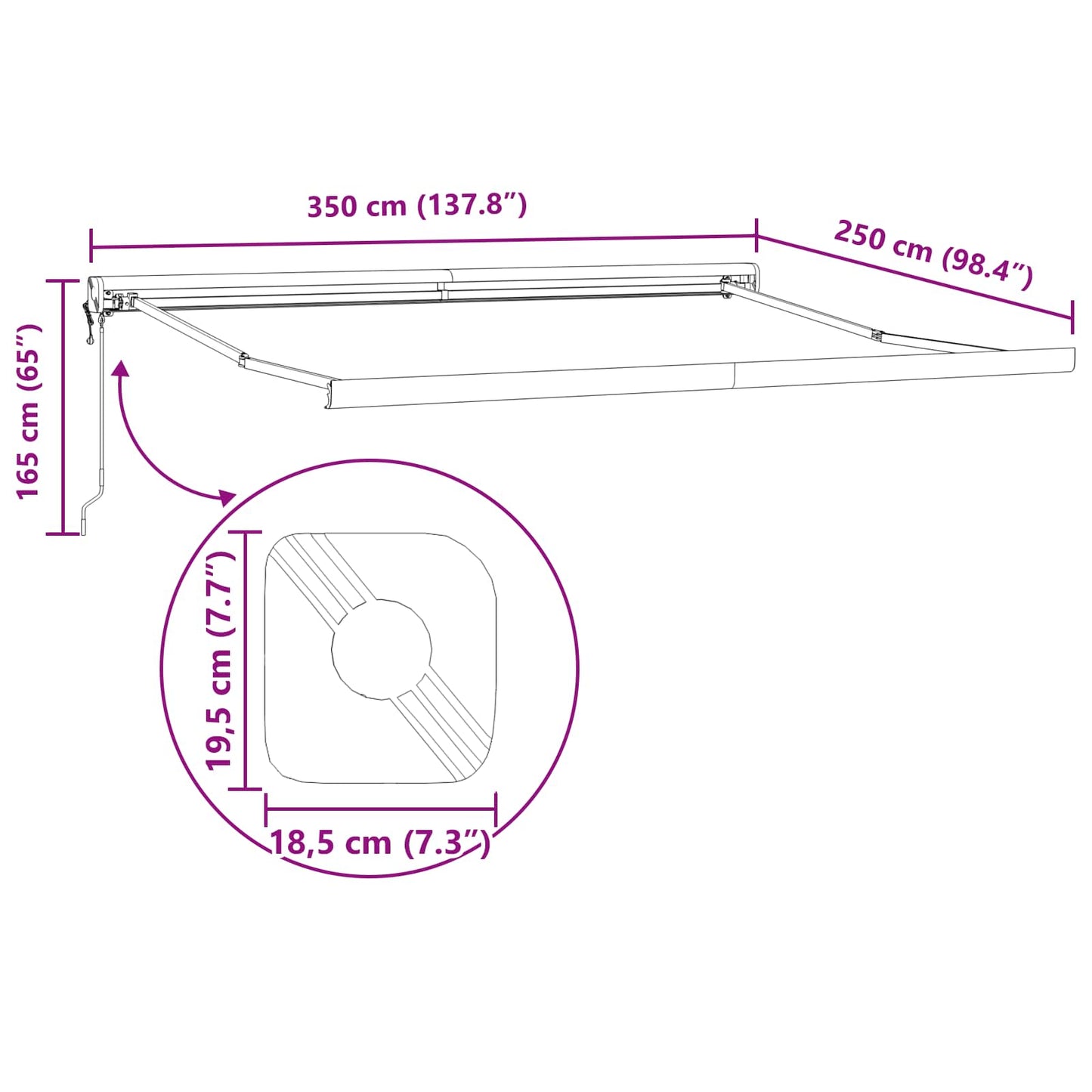Tenda da Sole Rosso 350 x 250 x 165 cm Poliestere e Alluminio