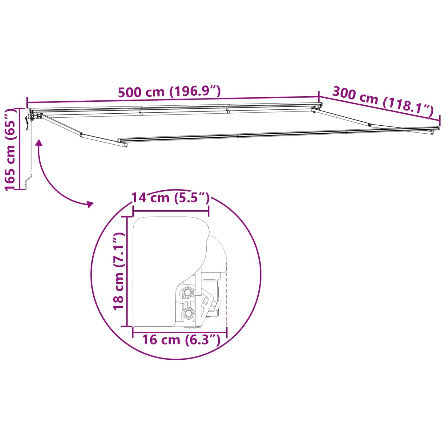Tenda Retrattile Multicolore 500 × 300 cm Poliestere e Metallo