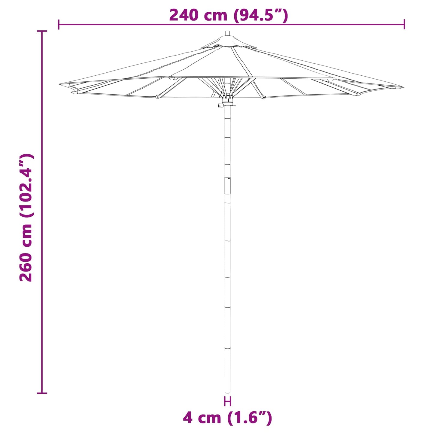 Ombrello da giardino Bianco Crema Ø 240 x 260 cm Bambù | homemem39