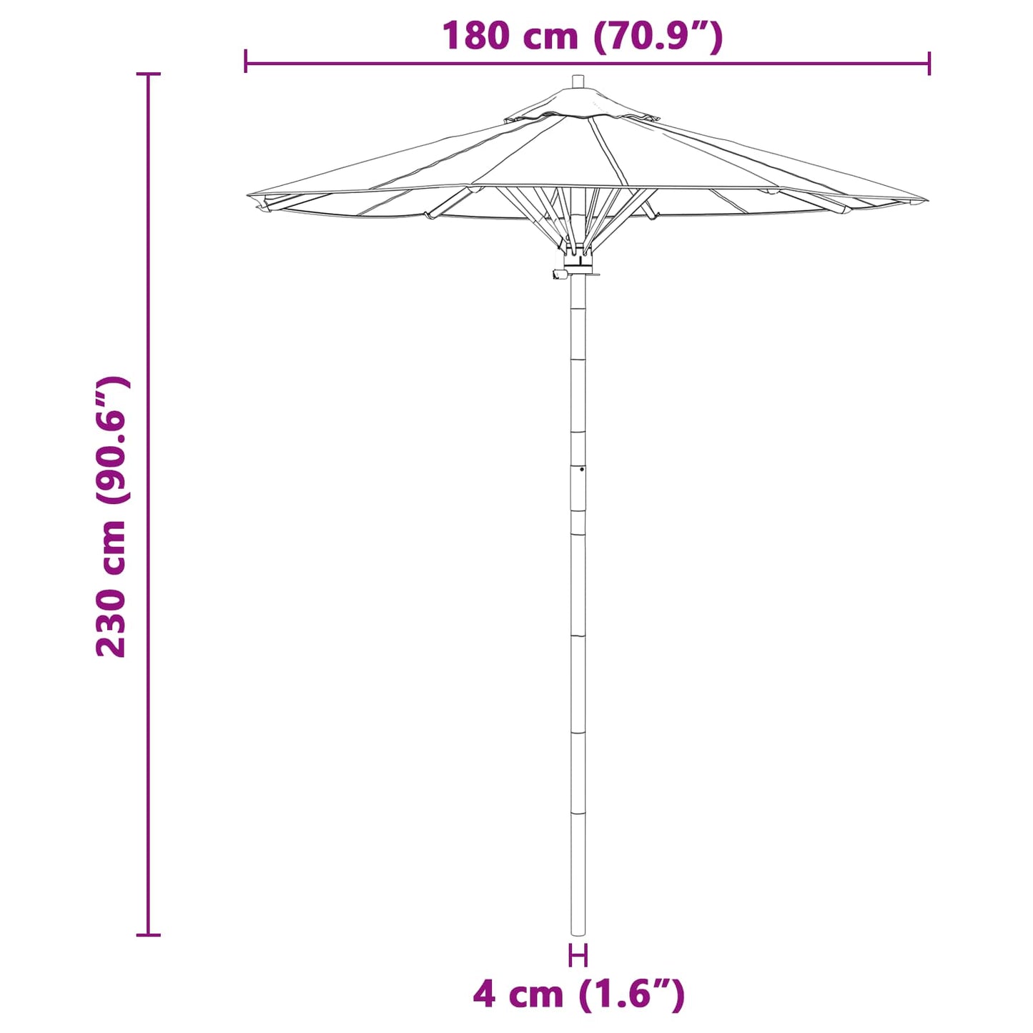 Ombrello da giardino Grigio scuro Ø 180 x 230 cm Bambù | homemem39