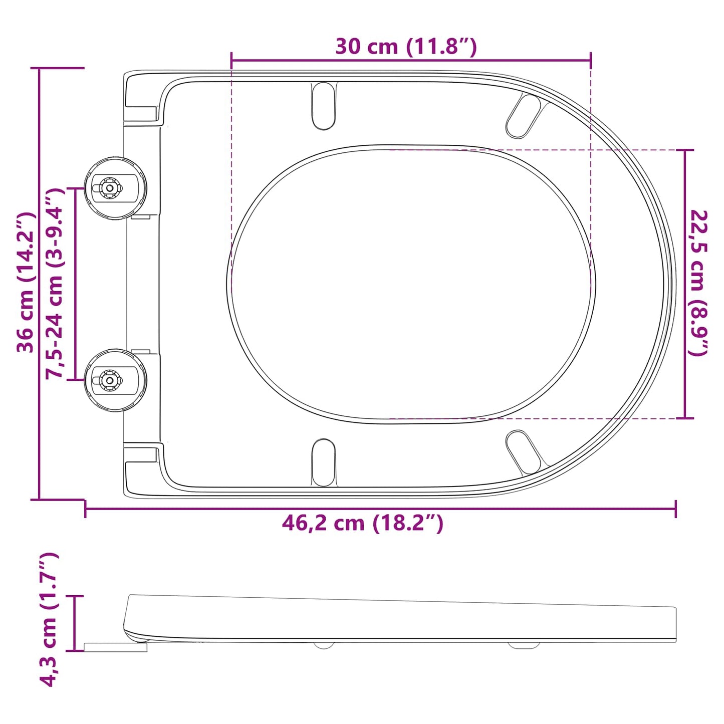 Sedile del WC Antracite 46,2 x 36 x 4,3 cm Duroplast