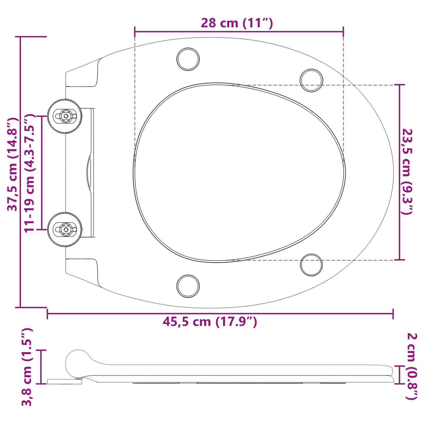 Sedile del WC Grigio 45,5 x 37,5 x 3,8 cm Duroplast