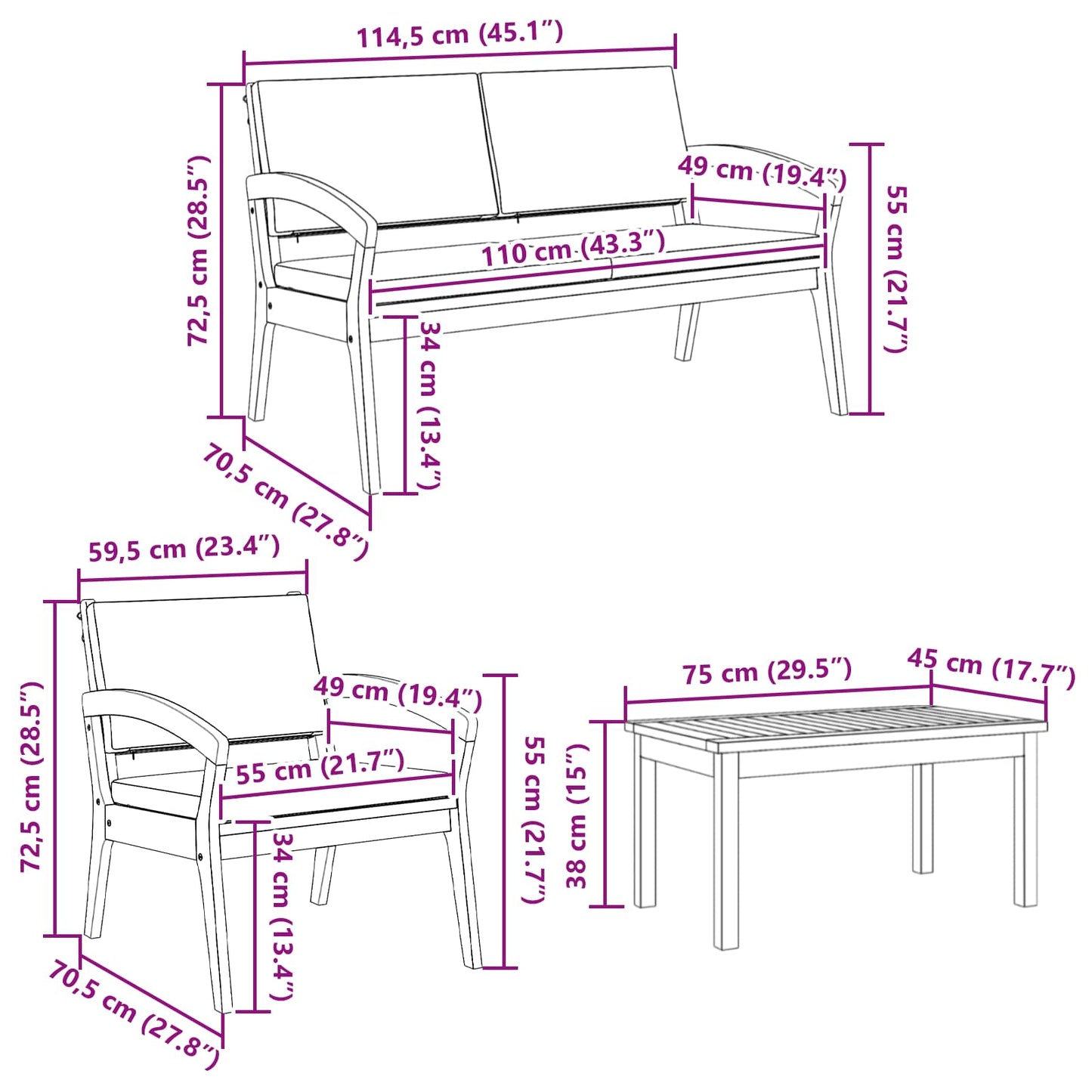 Set bistrot con cuscino 5 pcs Marrone Poliestere