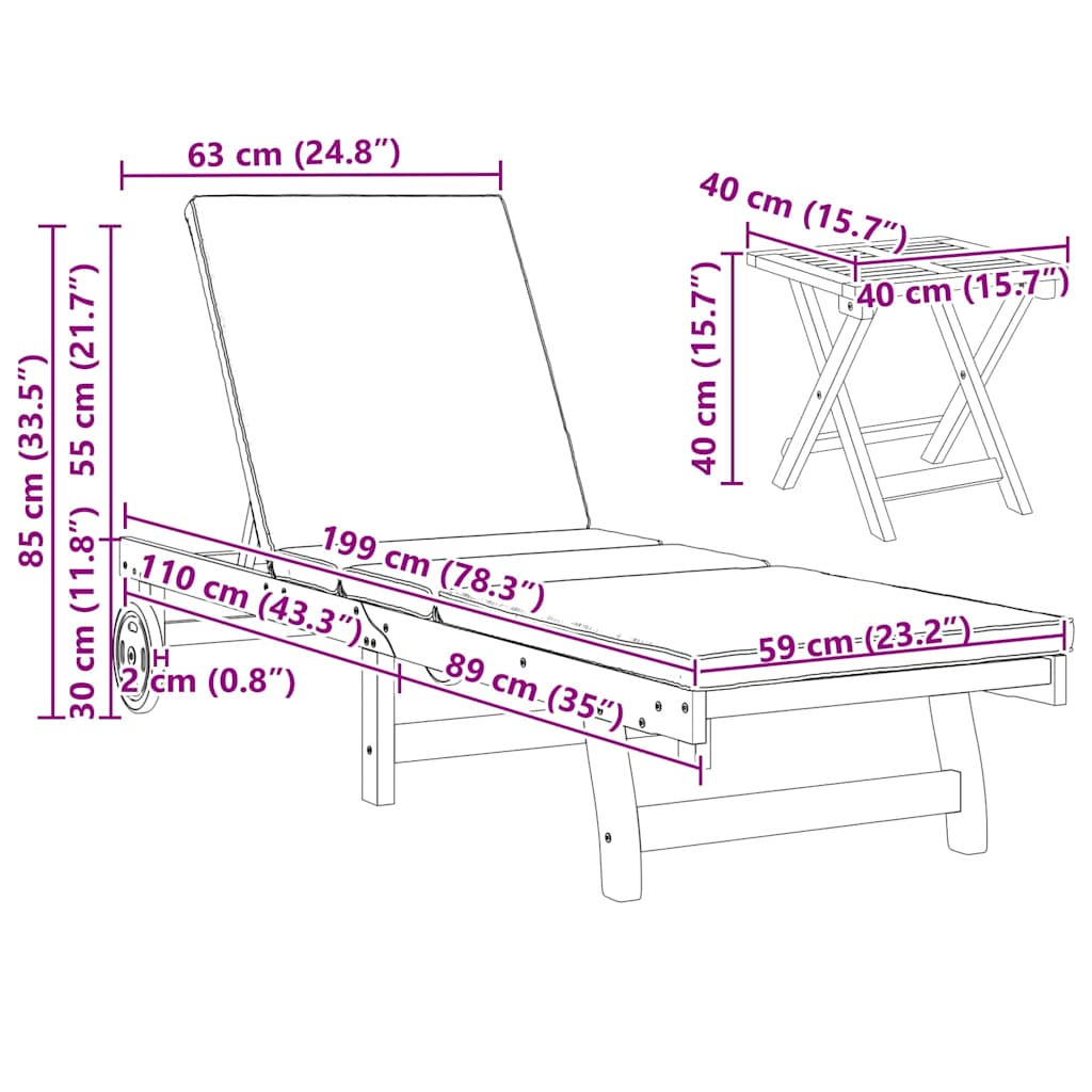 Lettino 2-persona 3 pcs Marrone Legno massello di acacia
