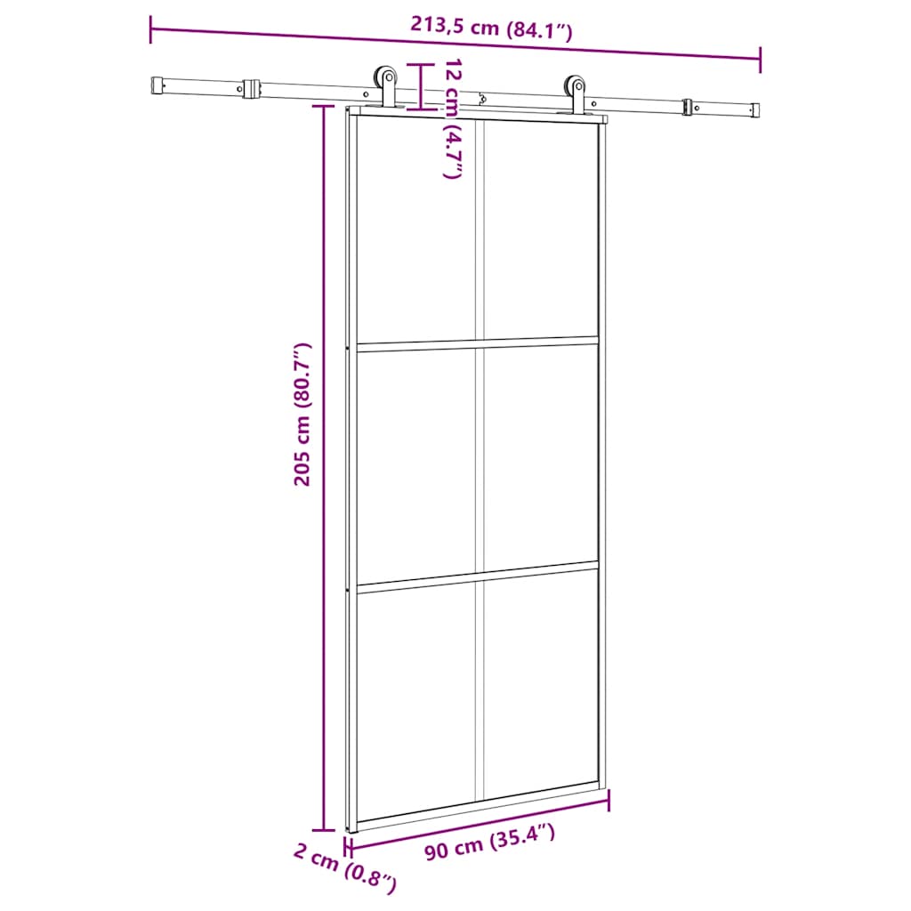 Porta Scorrevole con Ferramenta 90x205cm Vetro ESG Alluminio | homemem39