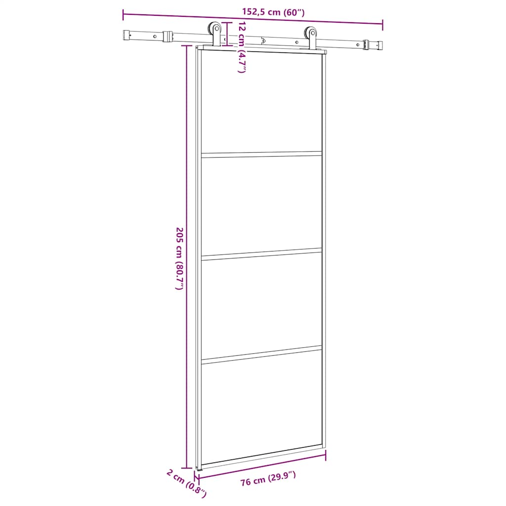 Porta Scorrevole con Ferramenta 76x205cm Vetro ESG Alluminio | homemem39