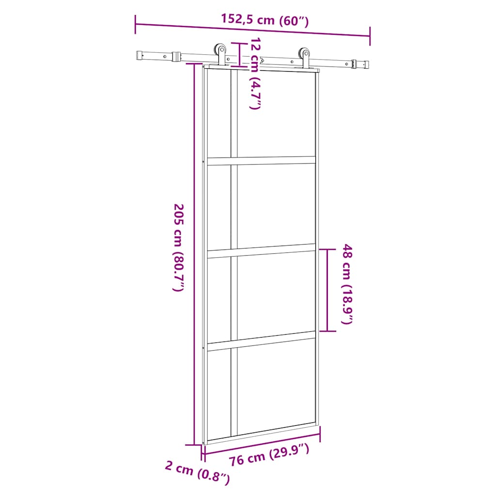 Porta Scorrevole Ferramenta 76x205 cm Vetro Temperato Alluminio | homemem39