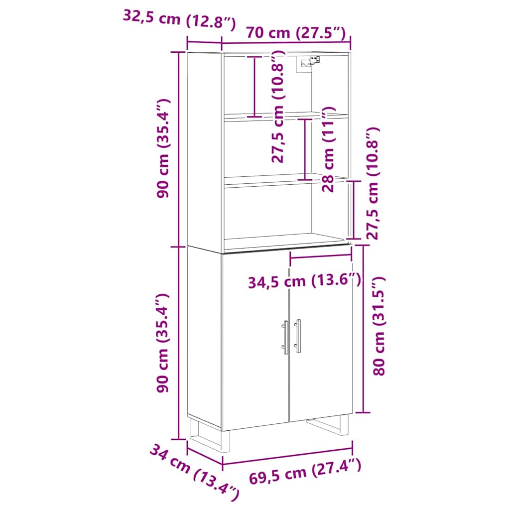 Credenza 2 pcs Rovere Nero Legno multistrato