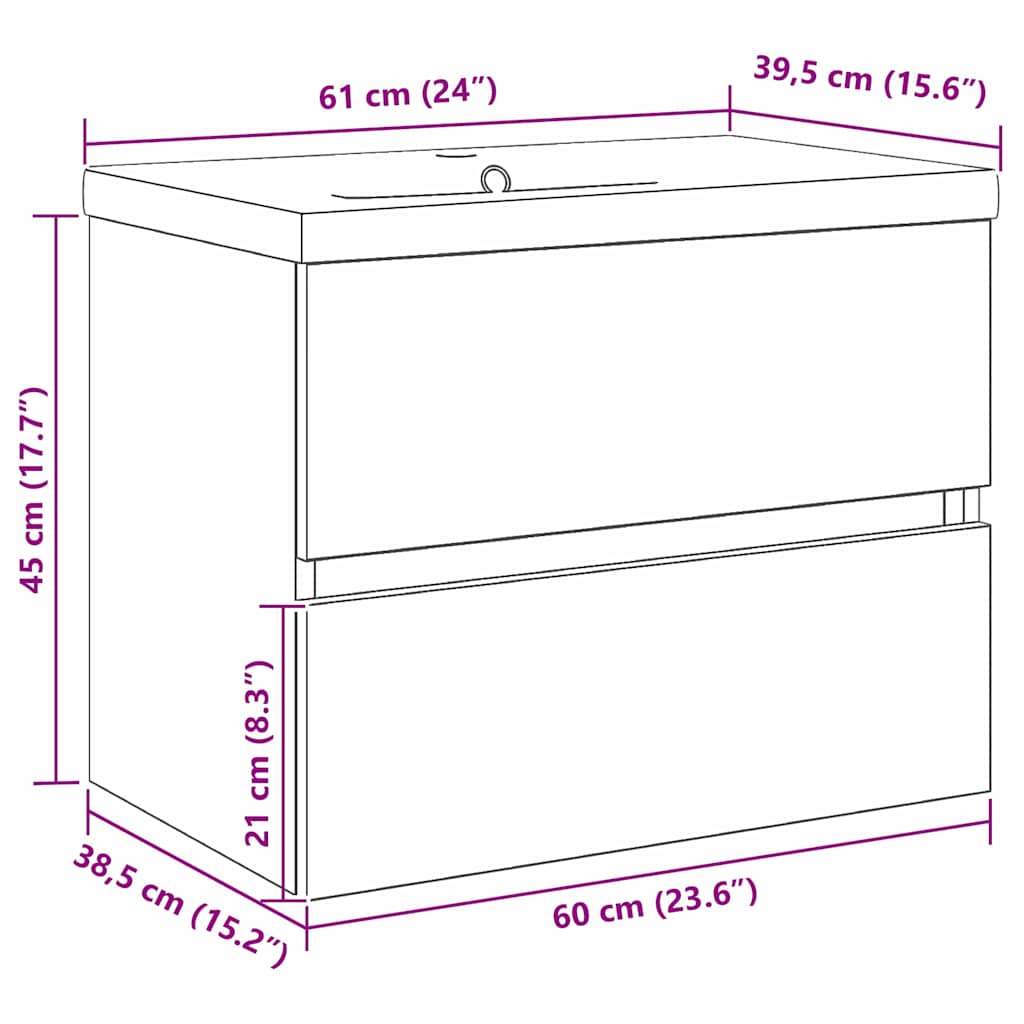 Armadio per Lavabo da Bagno Rovere Nero 60 x 39 x 62 cm
