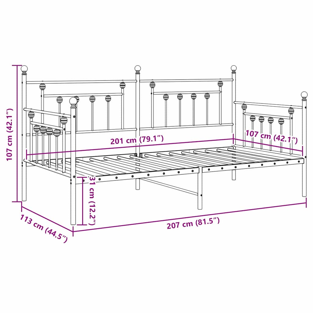 Struttura per letto di giorno Nero 107 x 203 cm Acciaio | homemem39
