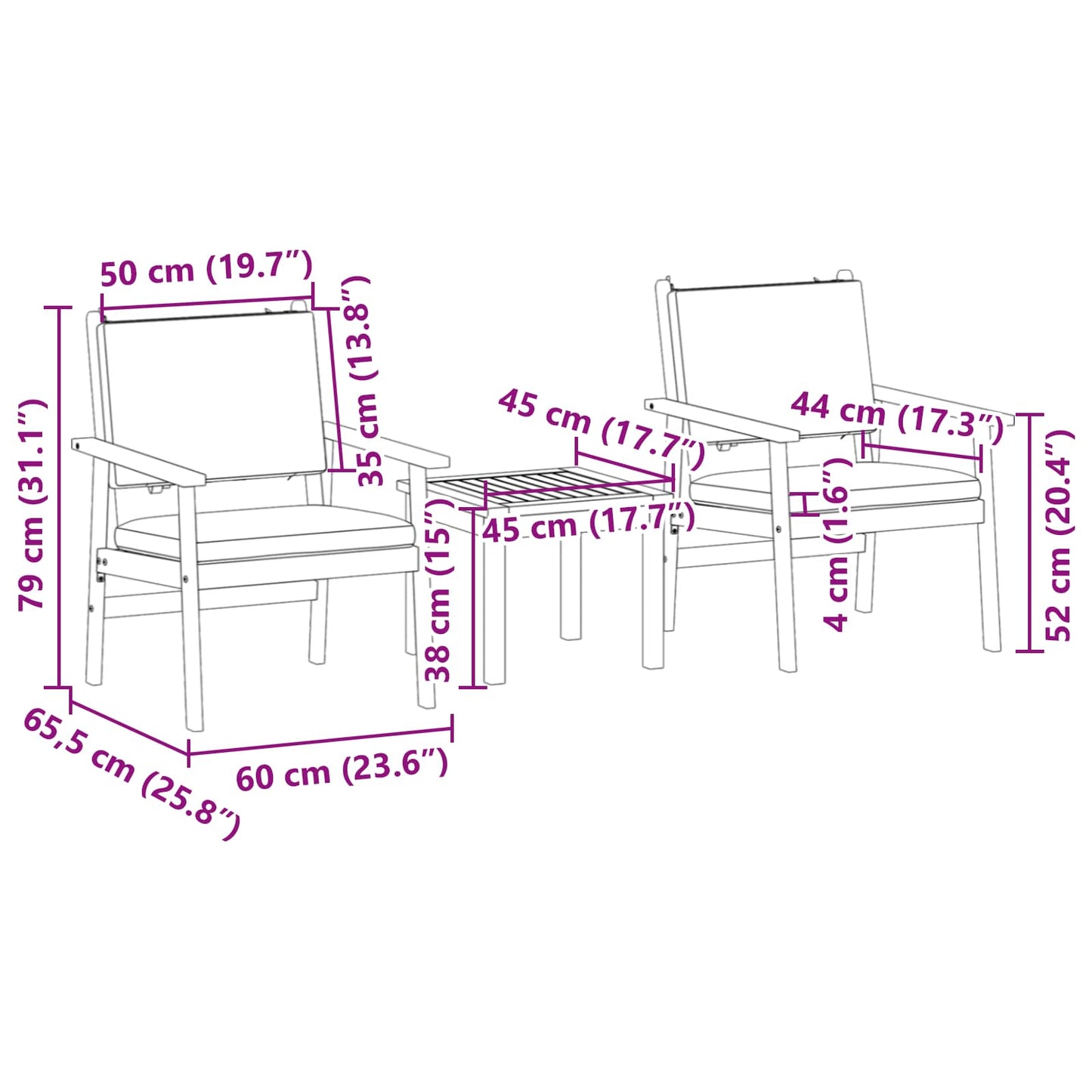 Set Divano da Giardino 3 pcs Bianco Crema
