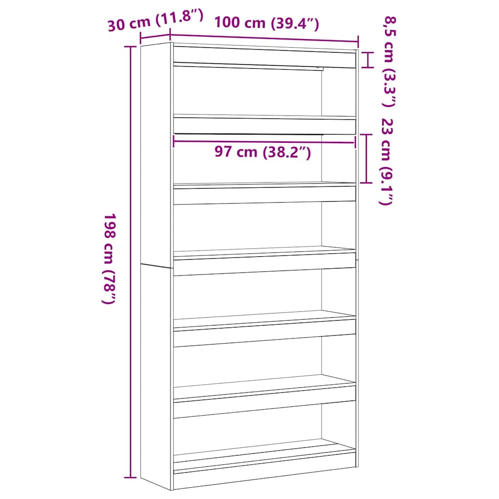Armadio per Libri Rovere Nero 100 x 30 x 198 cm
