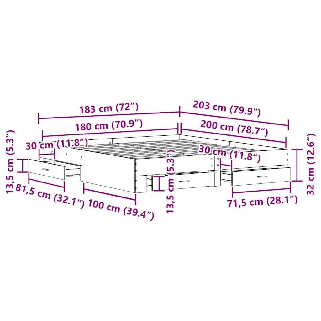 Struttura del letto Rovere Nero 180 x 200 cm Legno multistrato