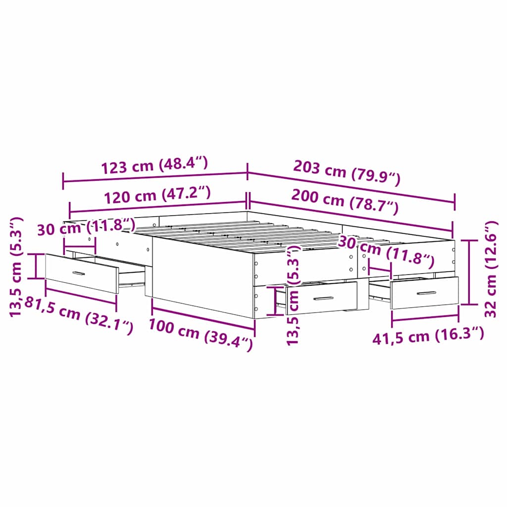 Struttura del letto Rovere artigianale 120 x 200 cm | homemem39