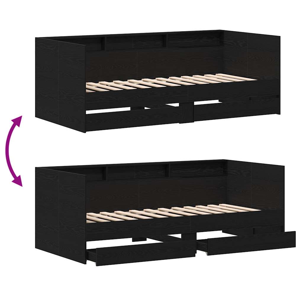 Daybed con testiera Rovere Nero 100 x 200 cm Legno multistrato