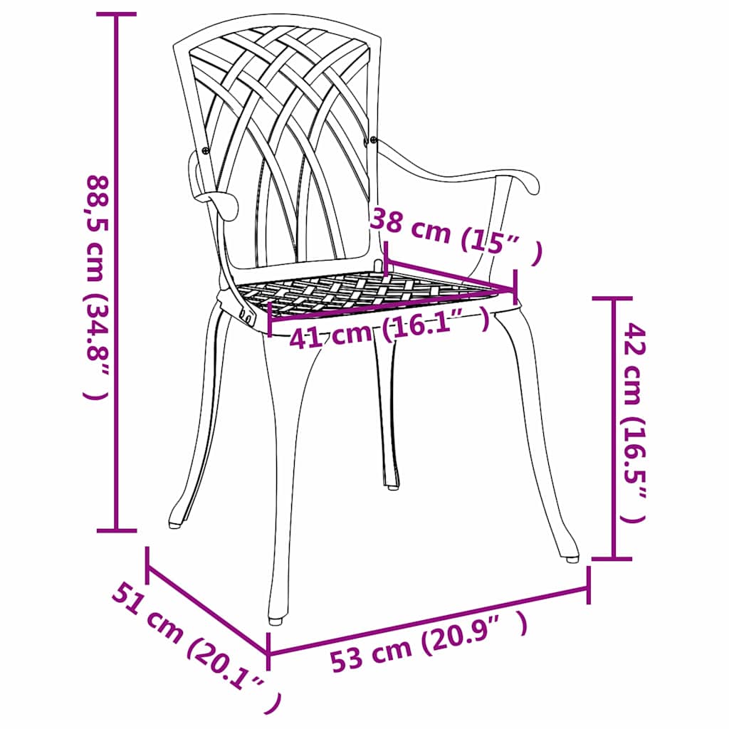 Sedia da Giardino 2 pcs Verde 55 x 56.5 x 91cm Alluminio