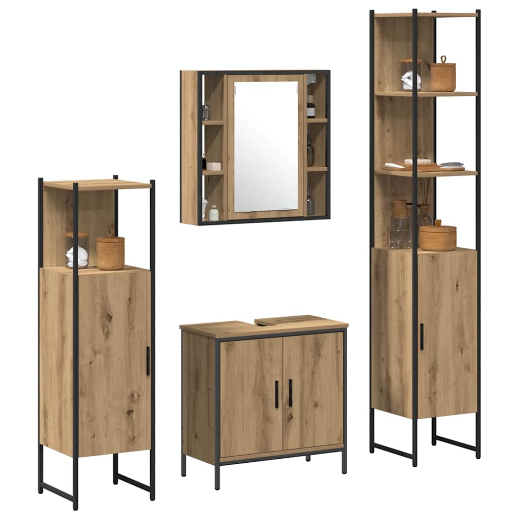 Set di mobili per il bagno 4 pz Marrone 33 x 33 x 185,5 cm | homemem39