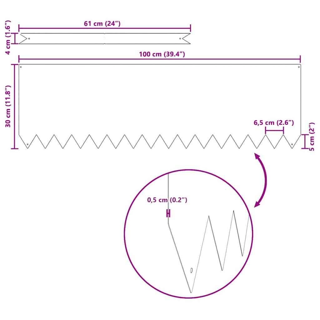 Bordura per Prato 20 pcs Argento 100 x 0.05 x 20 cm