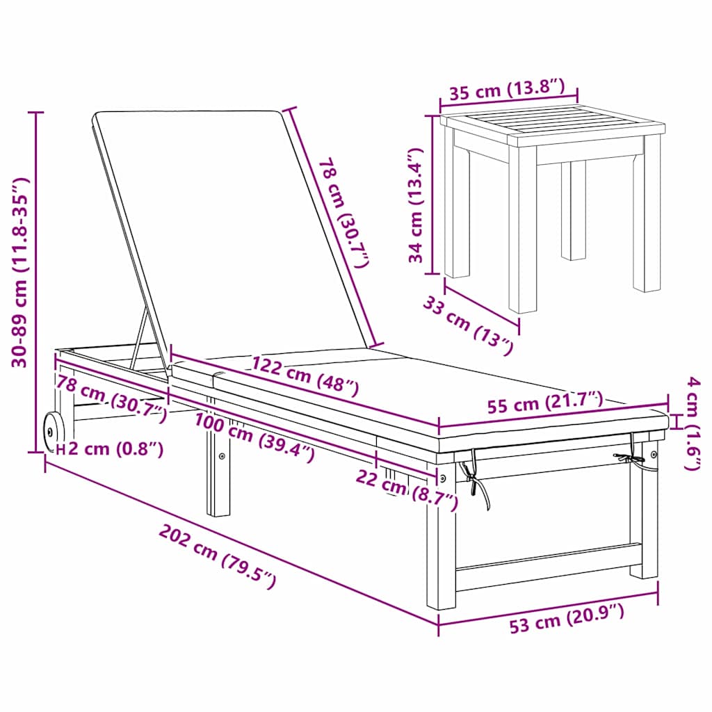 Lettino da sole Marrone 202 x 53 x 89 cm