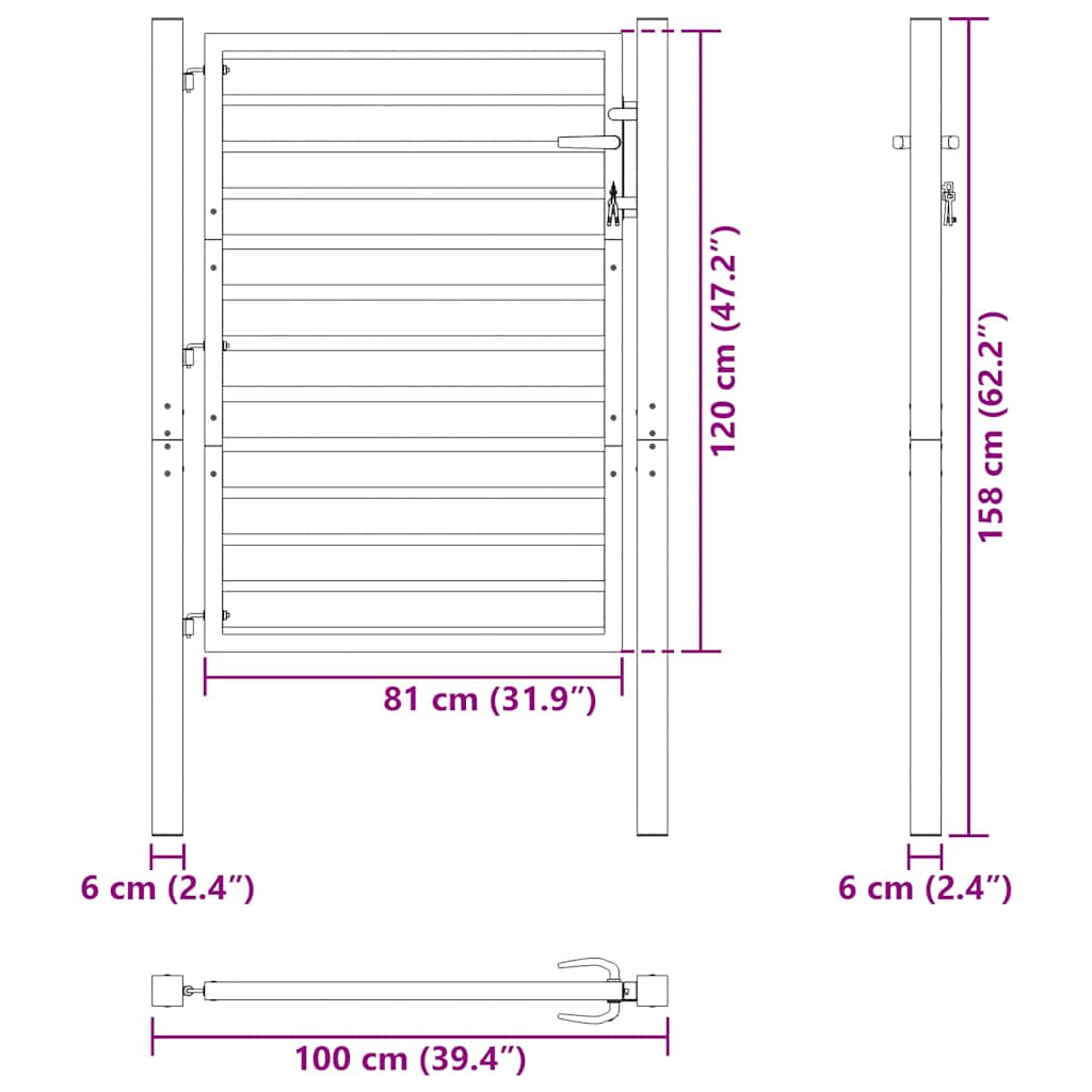 Cancello da Giardino con Serratura Nero 100x120 cm in Alluminio | homemem39