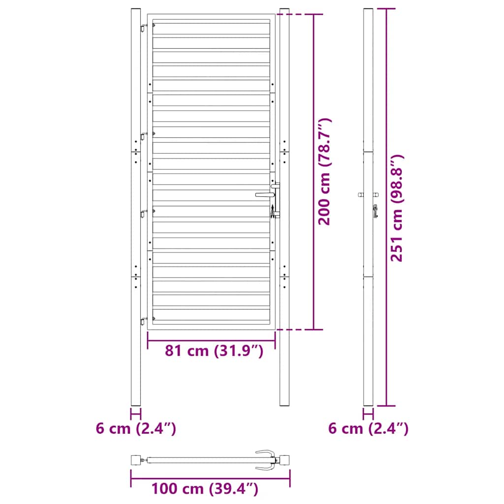 Cancello da Giardino con Serratura Nero 100x200 cm in Alluminio | homemem39