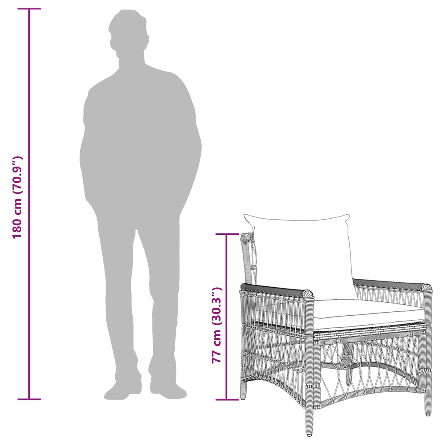 Sedia da Giardino con cuscino Nero 73 x 61 x 77 cm polyrattan