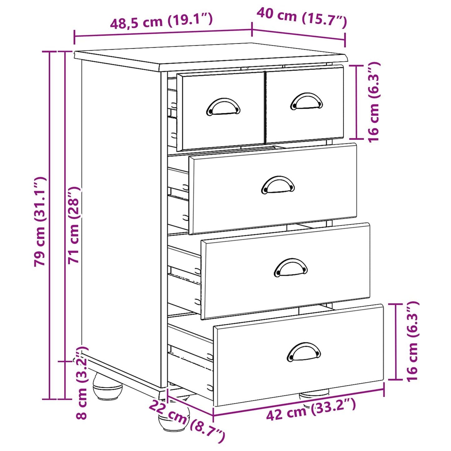Cassettiera con cassetto ASKIM Bianco 45.8 x 40 x 79 cm