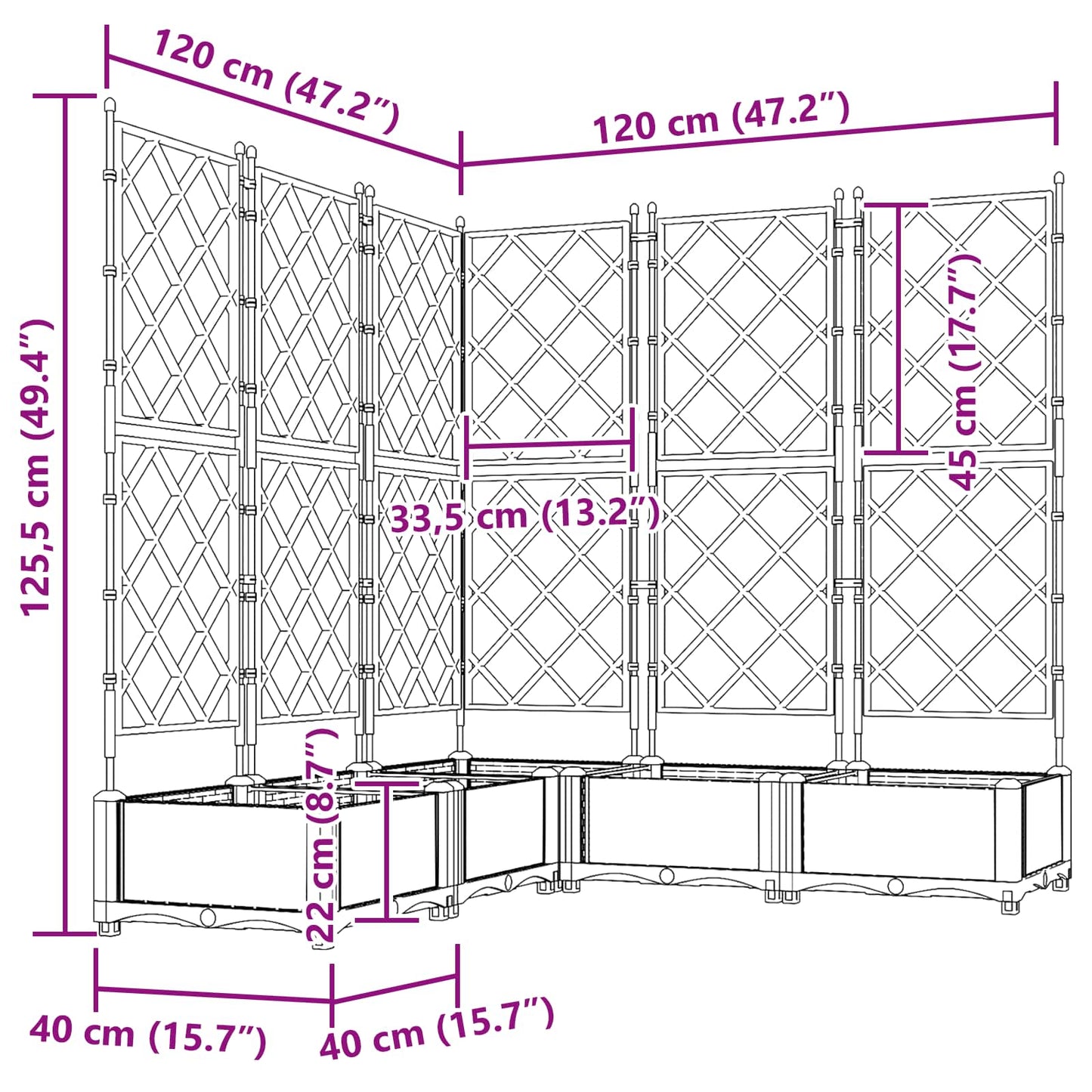 Vaso da giardino 5 pz Grigio 120 x 120 x 125,5 cm PP