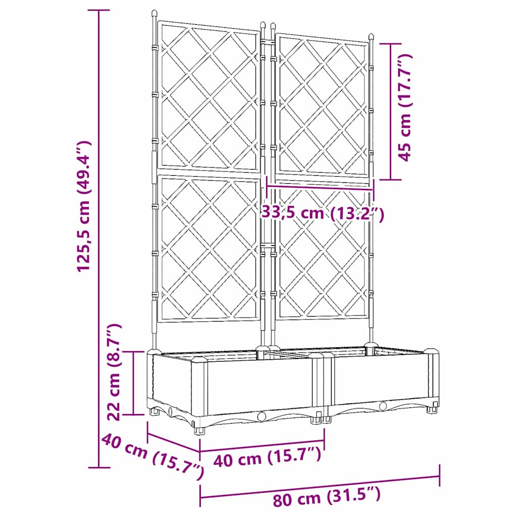 Vaso da giardino 2 pz Grigio Chiaro 80 x 40 x 125,5 cm PP