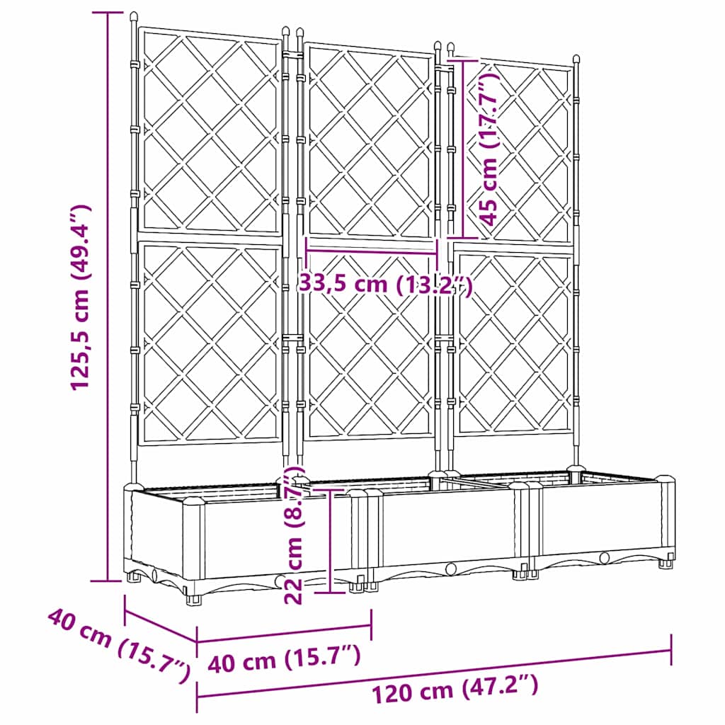 Vaso da giardino 3 pcs Bianco 120 x 40 x 125,5 cm Plastica | homemem39