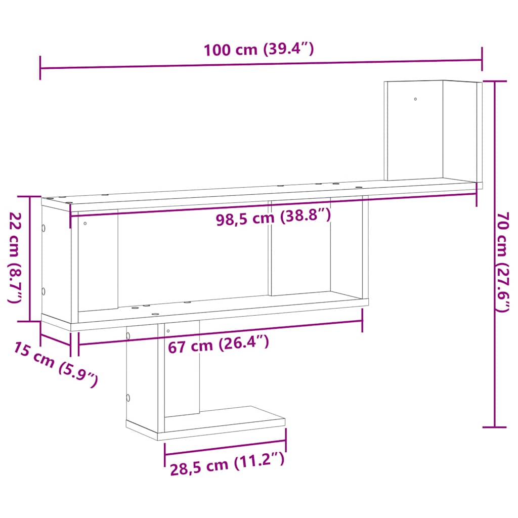 Scaffale a Parete Rovere Nero 100x15x70 cm in Truciolato | homemem39
