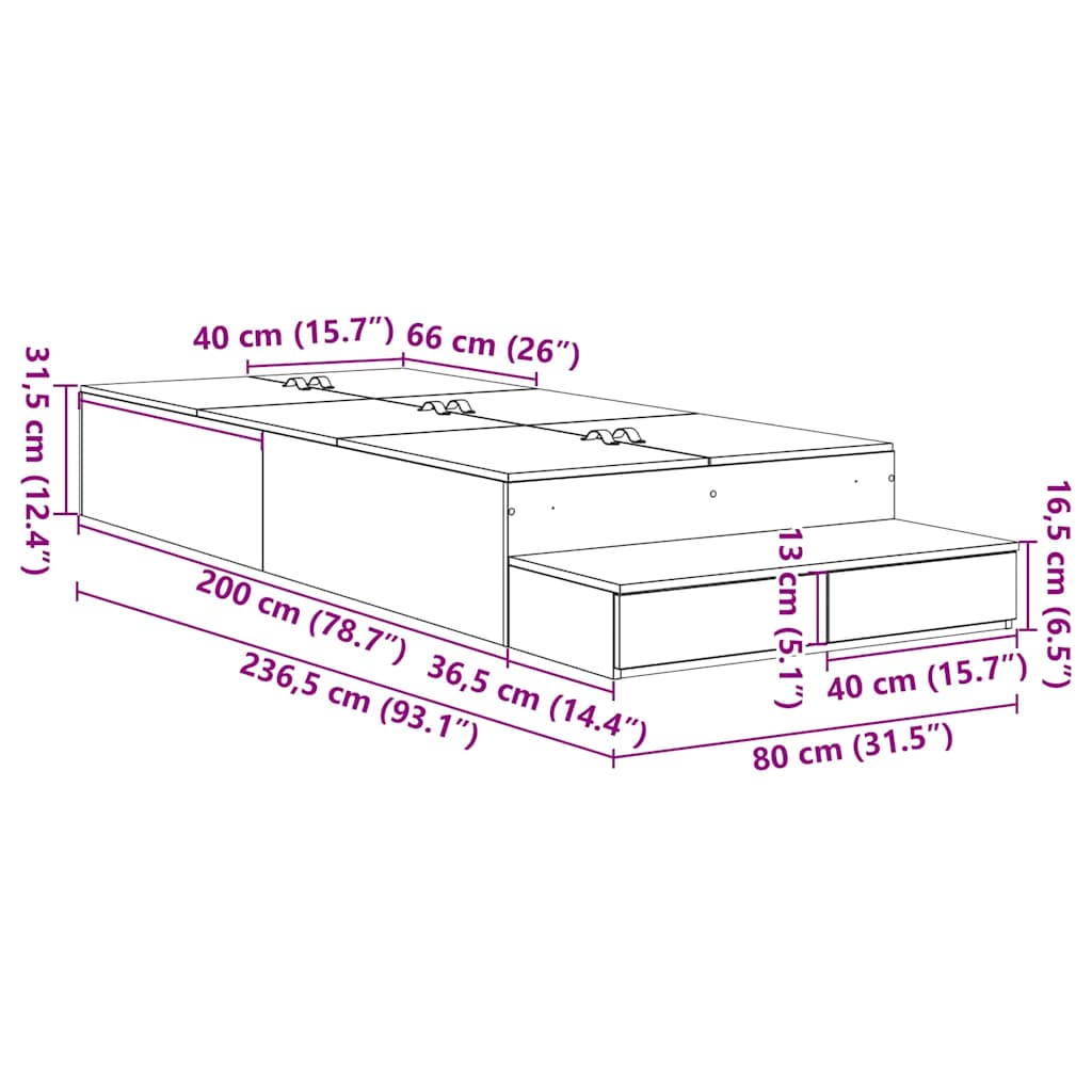 Struttura letto con contenitore Bianco 80 cm Legno multistrato | homemem39