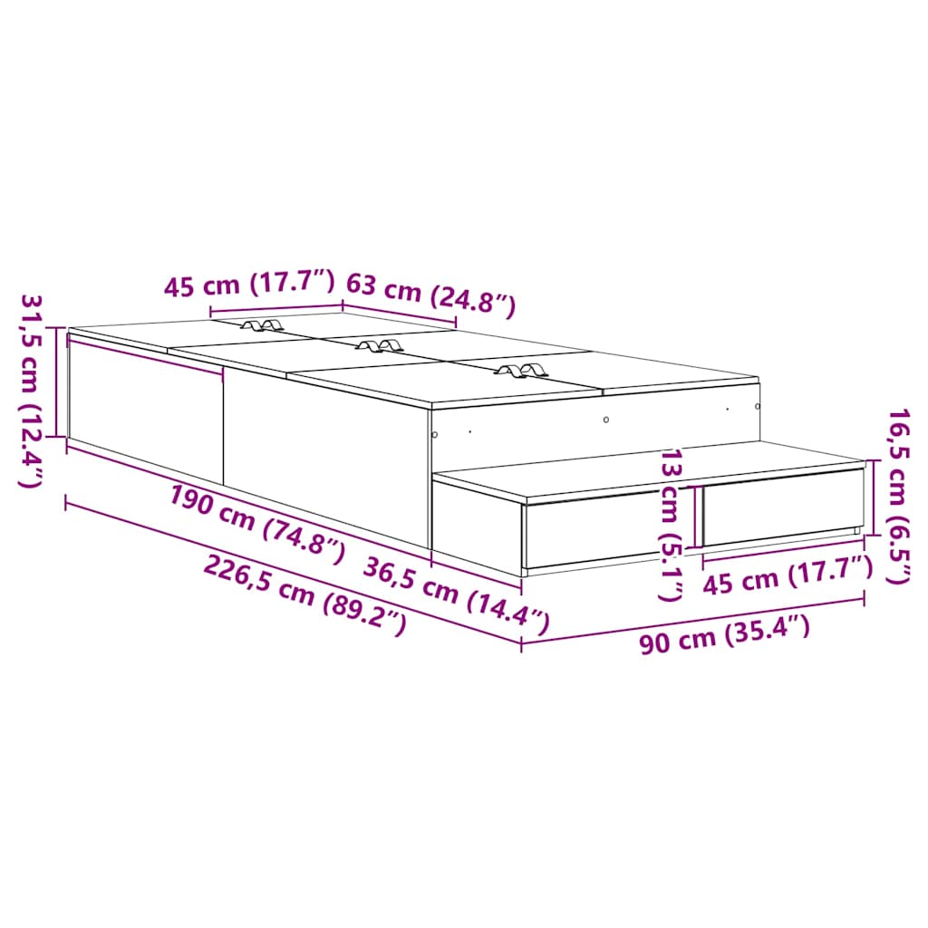 Struttura letto con contenitore Bianco 90 cm Legno multistrato