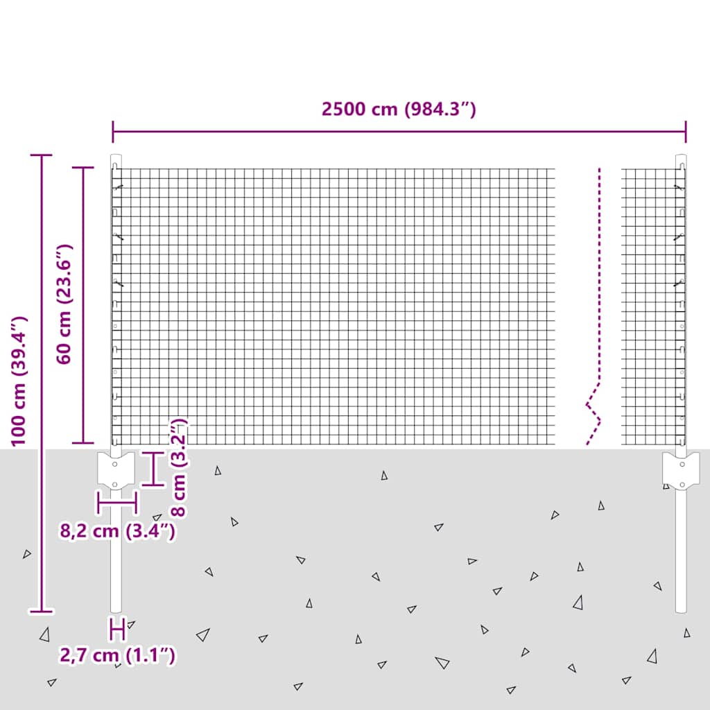 Recinzione in filo saldato per esterni con pali 25 x 0,6 m Rete