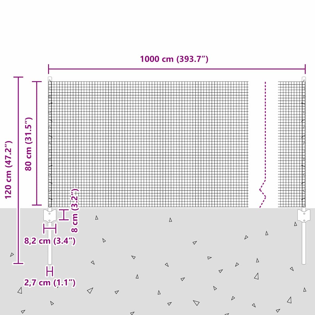 Recinzione in filo saldato per esterni con pali 10 x 0,8 m Rete