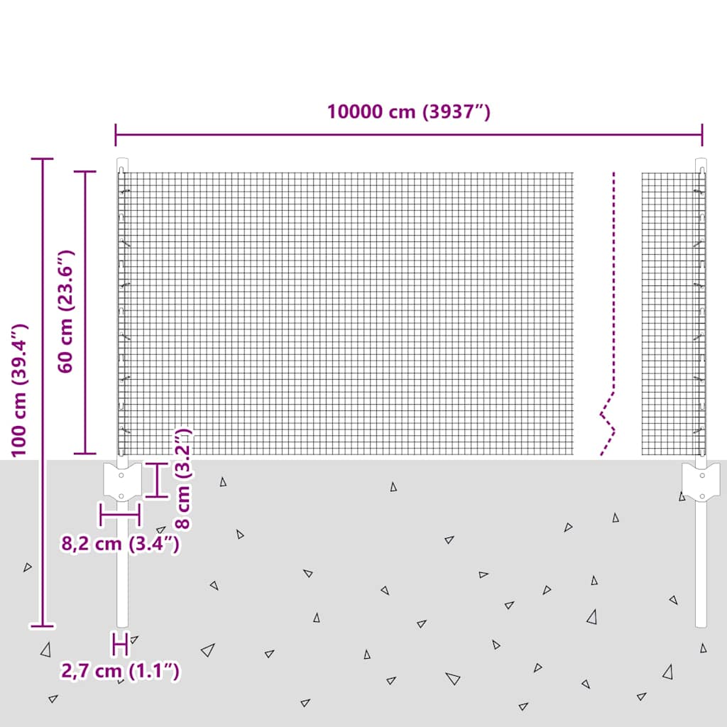 Recinzione in filo saldato per esterni con pali 100 x 0,6 m