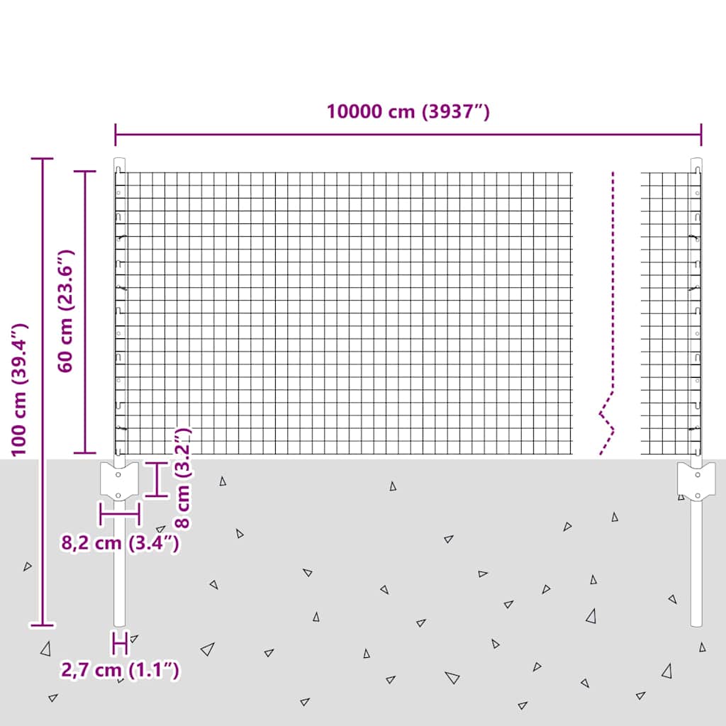 Recinzione in filo saldato per esterni con pali 100 x 0,6 m